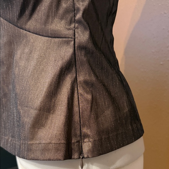 Samuel Dong Bronze Taffeta Rosette Bow Blouse Architectural Collar - Picture 4 of 9